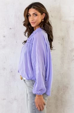 Katoenen Oversized Detail Blouse Lila -Kleding Promotie Winkel Katoenen Oversized Detail Blouse Lila 6 586x900 1