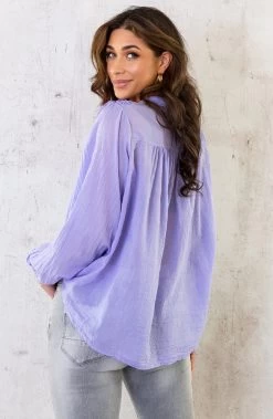 Katoenen Oversized Detail Blouse Lila -Kleding Promotie Winkel Katoenen Oversized Detail Blouse Lila 7 586x900 1