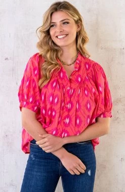 Katoenen Pofmouw Blouse Aztec Fuchsia