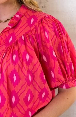 Katoenen Pofmouw Blouse Aztec Fuchsia -Kleding Promotie Winkel Katoenen Pofmouw Blouse Aztec Fuchsia 5 586x900 1
