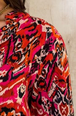 Katoenen V-hals Print Blouse Multicolor -Kleding Promotie Winkel Katoenen V hals Print Blouse Fuchsia Zwart 1 586x900 1
