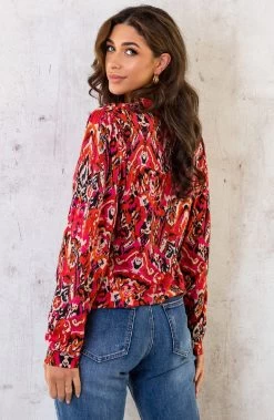 Katoenen V-hals Print Blouse Multicolor -Kleding Promotie Winkel Katoenen V hals Print Blouse Fuchsia Zwart 5 586x900 1