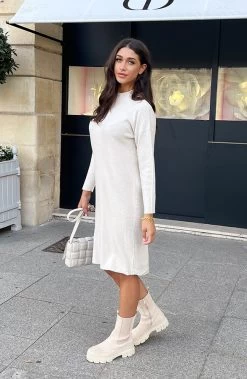 Knitted Dress Beige -Kleding Promotie Winkel Knitted Dress Beige 6 586x900 1