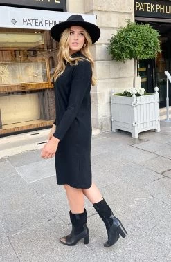 Knitted Dress Zwart -Kleding Promotie Winkel Knitted Dress Zwart 2 586x900 1