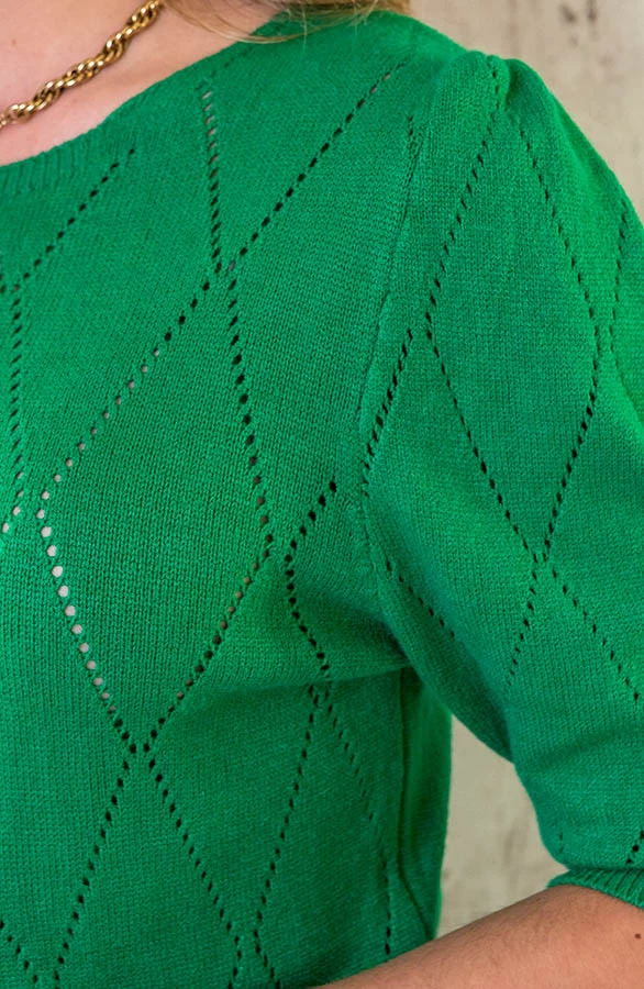 Knitted Pofmouwen Top Ruit Bright Green 7 Knitted Pofmouwen Top Ruit Bright Green - Afbeelding 5