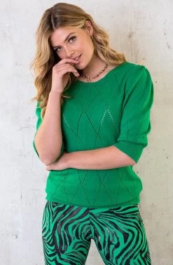 Knitted Pofmouwen Top Ruit Bright Green 9 Knitted Pofmouwen Top Ruit Bright Green -Kleding Promotie Winkel Knitted Pofmouwen Top Ruit Bright Green 2 586x900 1