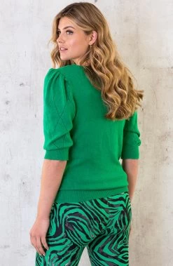 Knitted Pofmouwen Top Ruit Bright Green 11 Knitted Pofmouwen Top Ruit Bright Green -Kleding Promotie Winkel Knitted Pofmouwen Top Ruit Bright Green 3 586x900 1