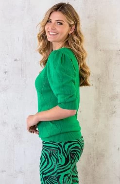 Knitted Pofmouwen Top Ruit Bright Green 10 Knitted Pofmouwen Top Ruit Bright Green -Kleding Promotie Winkel Knitted Pofmouwen Top Ruit Bright Green 4 586x900 1