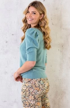 Knitted Pofmouwen Top Ruit Oase -Kleding Promotie Winkel Knitted Pofmouwen Top Ruit Oase 1 586x900 1