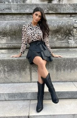 Knopen Blouse Dots Print Beige -Kleding Promotie Winkel Knopen Blouse Dots Print Beige 1 586x900 2