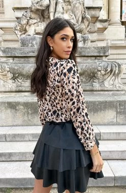 Knopen Blouse Dots Print Beige -Kleding Promotie Winkel Knopen Blouse Dots Print Beige 3 586x900 2