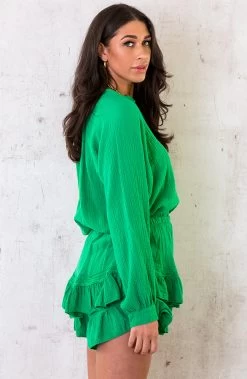 Knopen Blouse Mousseline Bright Green -Kleding Promotie Winkel Knopen Blouse Mousseline Bright Green 3 586x900 1
