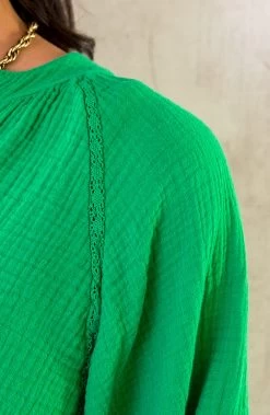 Knopen Blouse Mousseline Bright Green -Kleding Promotie Winkel Knopen Blouse Mousseline Bright Green 8 586x900 1