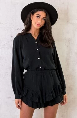 Knopen Blouse Mousseline Zwart