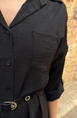 Oversized Blouse Jurk Zwart -Kleding Promotie Winkel Knopen Jurk Zwart 1 586x900 1