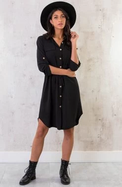 Knopen Jurk Zwart -Kleding Promotie Winkel Knopen Jurk Zwart 2 586x900 3