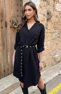 Gesp Riem Suede Zwart -Kleding Promotie Winkel Knopen Jurk Zwart 3 586x900 4