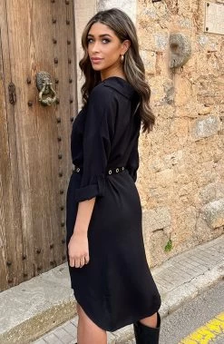 Oversized Blouse Jurk Zwart -Kleding Promotie Winkel Knopen Jurk Zwart 4 586x900 1