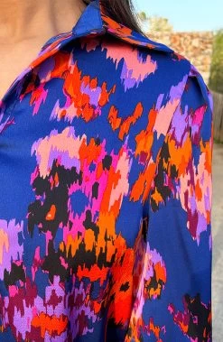 Knopen Print Blouse Kobalt Oranje -Kleding Promotie Winkel Knopen Print Blouse Kobalt Oranje 1 586x900 1