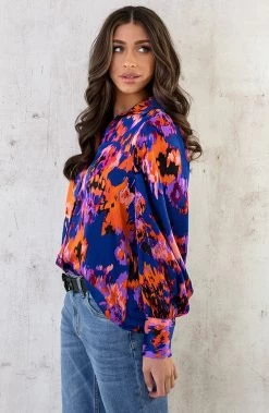 Knopen Print Blouse Kobalt Oranje -Kleding Promotie Winkel Knopen Print Blouse Kobalt Oranje 2 586x900 2