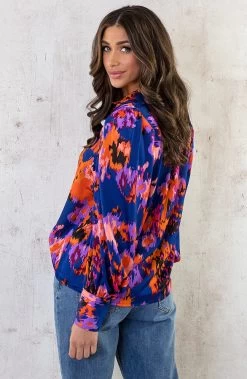 Knopen Print Blouse Kobalt Oranje -Kleding Promotie Winkel Knopen Print Blouse Kobalt Oranje 3 586x900 2