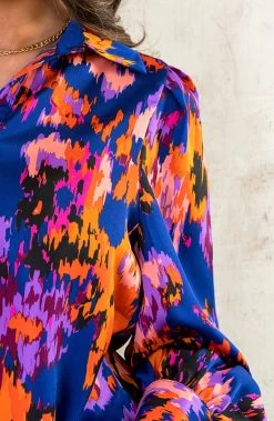 Knopen Print Blouse Kobalt Oranje -Kleding Promotie Winkel Knopen Print Blouse Kobalt Oranje 4 586x900 2