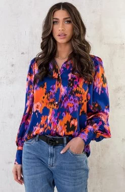 Knopen Print Blouse Kobalt Oranje -Kleding Promotie Winkel Knopen Print Blouse Kobalt Oranje 6 586x900 2
