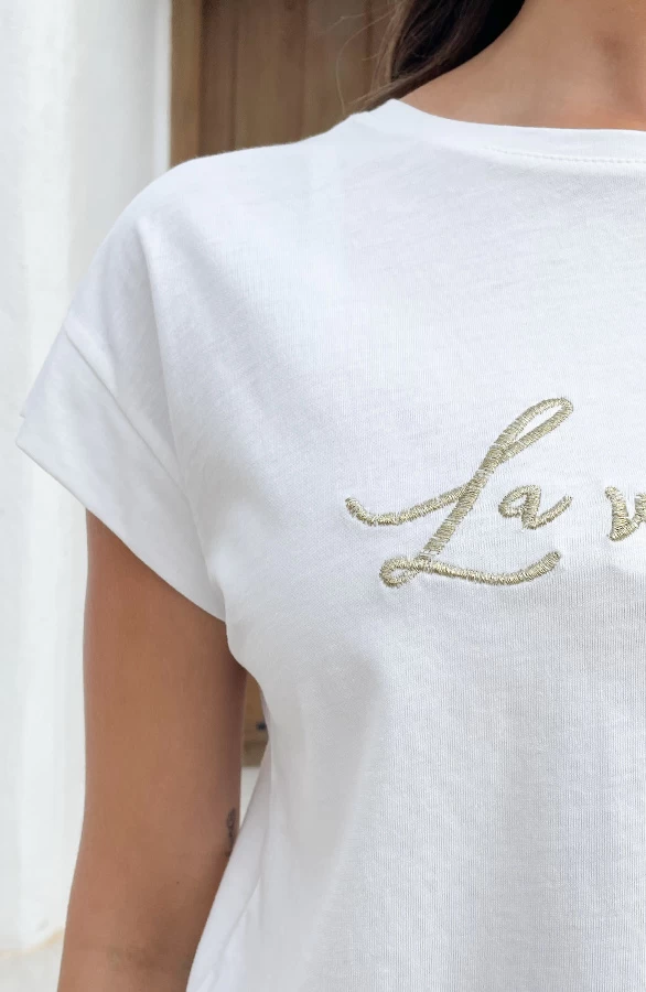 La Vie Est Belle Embroidery T-shirt Ecru 9 La Vie Est Belle Embroidery T-shirt Ecru - Afbeelding 7