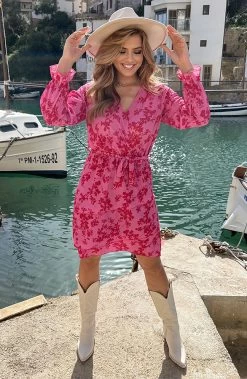 Laagjes Jurk Bloemen Roze Rood -Kleding Promotie Winkel Laagjes Jurk Bloemen Roze Rood 7 586x900 1