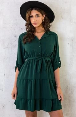 Laagjes Knopen Jurk Smaragd