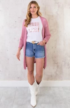 More Amour Metallic Top Rose -Kleding Promotie Winkel Lang Lurex Vest Roze 5 586x900 1