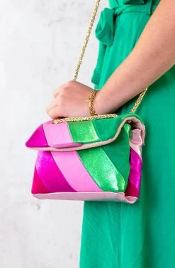 Leather Rainbow Chain Bag Roze Bright Green -Kleding Promotie Winkel Leather Rainbow Chain Bag Roze Bright Green 586x900 1