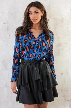 Leopard Blouse Kobalt Oranje