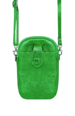 Leren Telefoon Tasje Metallic Bright Green