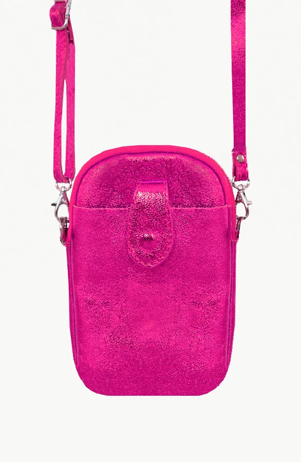 Leren Telefoon Tasje Metallic Fuchsia 3 Leren Telefoon Tasje Metallic Fuchsia