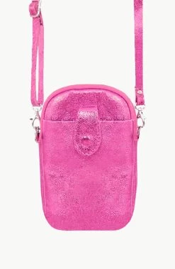 Leren Telefoon Tasje Metallic Pink