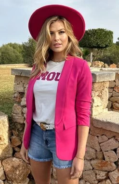 Musthave Deal Limited Blazer + Silk Lace Spaghetti Top -Kleding Promotie Winkel Limited Blazer Dark Fuchsia 2 1 586x900 1