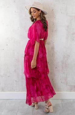 Limited Zijde Maxi Jurk Fuchsia -Kleding Promotie Winkel Limited Zijde Maxi Jurk Fuchsia 1 586x900 1