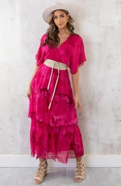 Limited Zijde Maxi Jurk Fuchsia
