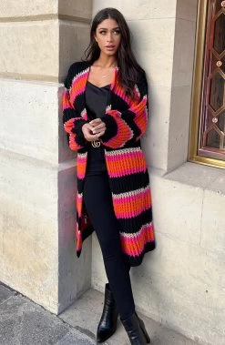 Midi Gestreept Vest Zwart Oranje -Kleding Promotie Winkel MIDI GESTREEPT VEST ZWART ORANJE 1 586x900 1