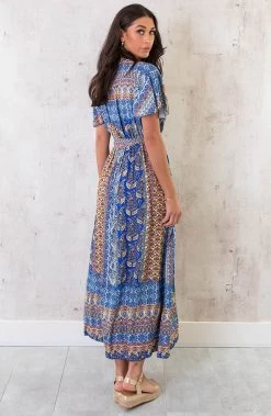 Maxi Print Jurk Toscane Kobalt -Kleding Promotie Winkel Maxi African Print Jurk Kobalt 3 586x900 1