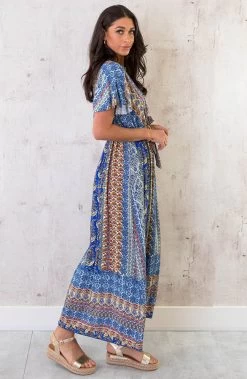 Maxi Print Jurk Toscane Kobalt -Kleding Promotie Winkel Maxi African Print Jurk Kobalt 4 586x900 1