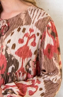 Maxi Dress Limited Print Beige Koraal -Kleding Promotie Winkel Maxi Dress Limited Print Beige Koraal 1 586x900 1