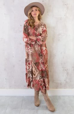 Maxi Dress Limited Print Beige Koraal