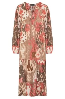 Maxi Dress Limited Print Beige Koraal -Kleding Promotie Winkel Maxi Dress Limited Print Beige Koraal 586x900 1