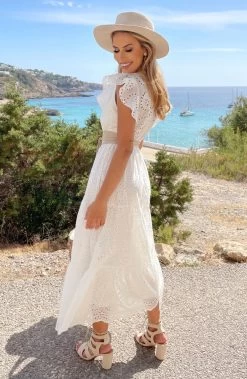 Maxi Embroidery Ruffle Jurk Ecru -Kleding Promotie Winkel Maxi Embroidery Ruffle Jurk Ecru 4 586x900 1