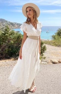 Maxi Embroidery Ruffle Jurk Ecru -Kleding Promotie Winkel Maxi Embroidery Ruffle Jurk Ecru 5 586x900 1