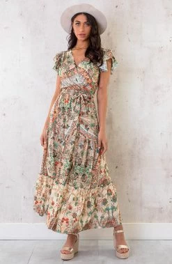 Maxi Jurk Colorful Print Beige