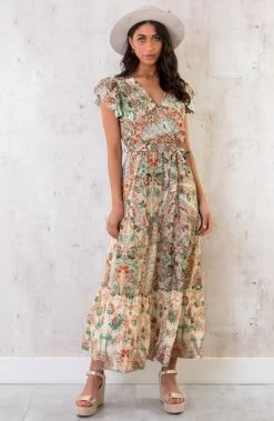 Maxi Jurk Colorful Print Beige -Kleding Promotie Winkel Maxi Jurk Colorful Print Beige 3 586x900 1