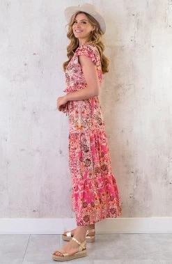 Maxi Jurk Colorful Print Fuchsia -Kleding Promotie Winkel Maxi Jurk Colorful Print Fuchsia 3 586x900 1